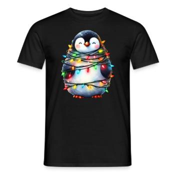 Cute penguin with fairy lights - Men's T-Shirt - black - Front - AI Model Male 178 light (178cm)