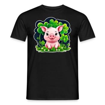 Cute lucky pig with shamrocks - Men's T-Shirt - black - Front - AI Model Male 178 light (178cm)
