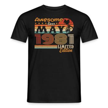 Mai 1981 - Jahrgang 1981 Jubiläum - Mai 1981 - Männer T-Shirt - Schwarz - Vorne - AI Model Male 178 light (178cm)