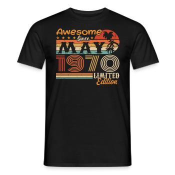 Mai 1970 - Millésime 1970 Jubilé - Mai 1970 - T-shirt homme - noir - Devant - AI Model Male 178 light (178cm)