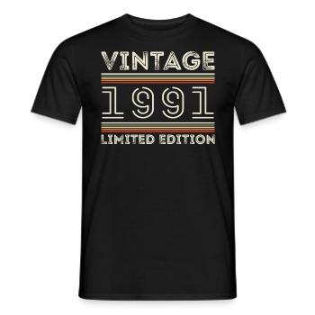 Millésime 1991 - Année 1991 Cadeau d’anniversaire 1991 - T-shirt homme - noir - Devant - AI Model Male 178 light (178cm)