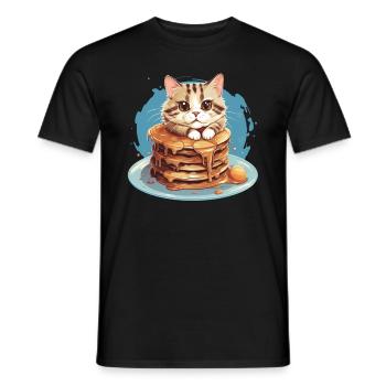 Cute Pancake Cat - Funny Pancat Graphic Design - Men's T-Shirt - black - Front - AI Model Male 178 light (178cm)