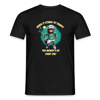 Drôle de singe de tennis avec raquette de tennis - T-shirt homme - noir - Devant - AI Model Male 178 light (178cm)