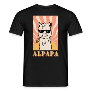 Alpapa - Alpaga rétro cool avec lunettes de soleil - T-shirt homme - noir - Devant - AI Model Male 178 light (178cm)