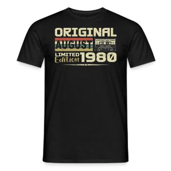 August 1980 - Born in August 1980 Built in August 1980 - Men's T-Shirt - black - Front - AI Model Male 178 light (178cm)