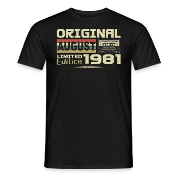 August 1981 - Jahrgang August 1981 Bj. August 1981 - Männer T-Shirt - Schwarz - Vorne - AI Model Male 178 light (178cm)