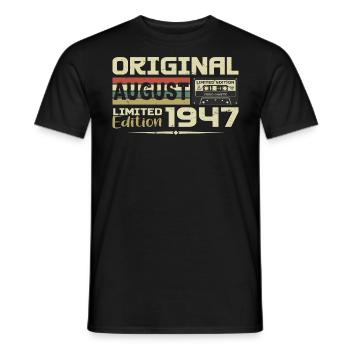 August 1947 - Born August 1947 Built August 1947 - Men's T-Shirt - black - Front - AI Model Male 178 light (178cm)