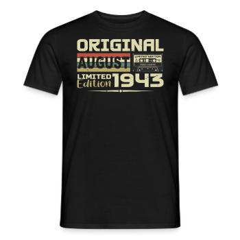 August 1943 - Born August 1943 Built August 1943 - Men's T-Shirt - black - Front - AI Model Male 178 light (178cm)