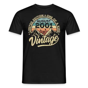 Anniversaire Août 2001 Cadeau d’anniversaire Août - T-shirt homme - noir - Devant - AI Model Male 178 light (178cm)