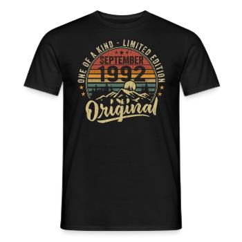 Anniversaire Septembre 1992 - Né en Septembre 1992 - T-shirt homme - noir - Devant - AI Model Male 178 light (178cm)