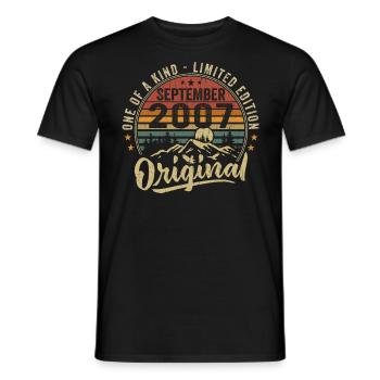 Birthday September 2007 - Born in September 2007 - Men's T-Shirt - black - Front - AI Model Male 178 light (178cm)