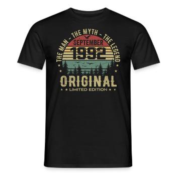 Anniversaire Original 1992 - Cadeau Septembre 1992 - T-shirt homme - noir - Devant - AI Model Male 178 light (178cm)