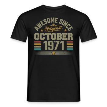 Né en Octobre 1971 | Anniversaire Octobre 1971 - T-shirt homme - noir - Devant - AI Model Male 178 light (178cm)