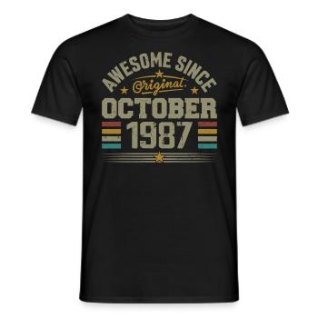 Born in October 1987 | Birthday October 1987 - Men's T-Shirt - black - Front - AI Model Male 178 light (178cm)