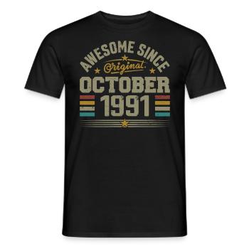Né en Octobre 1991 | Anniversaire Octobre 1991 - T-shirt homme - noir - Devant - AI Model Male 178 light (178cm)