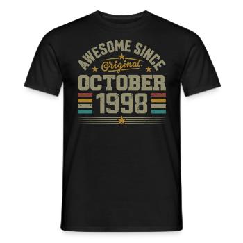 Born in October 1998 | Birthday October 1998 - Men's T-Shirt - black - Front - AI Model Male 178 light (178cm)