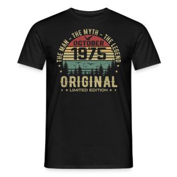 Man Birthday Gift 1975 October 1975 - Men's T-Shirt - black - Front - AI Model Male 178 light (178cm)