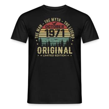 Man Birthday Gift 1971 October 1971 - Men's T-Shirt - black - Front - AI Model Male 178 light (178cm)