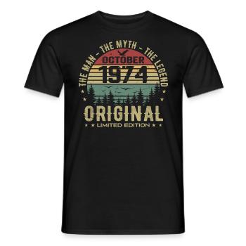 Homme Cadeau D'anniversaire 1974 Octobre 1974 - T-shirt homme - noir - Devant - AI Model Male 178 light (178cm)