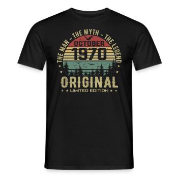 Homme Cadeau D'anniversaire 1970 Octobre 1970 - T-shirt homme - noir - Devant - AI Model Male 178 light (178cm)