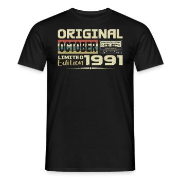 Anniversaire Octobre 1991 Original | Octobre 1991 - T-shirt homme - noir - Devant - AI Model Male 178 light (178cm)