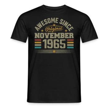 November 1965 Birthday Gift | November 1965 - Men's T-Shirt - black - Front - AI Model Male 178 light (178cm)