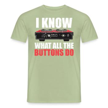 I know what all the buttons do - T-shirt homme - vert sauge - Devant - AI Model Male 178 light (178cm)