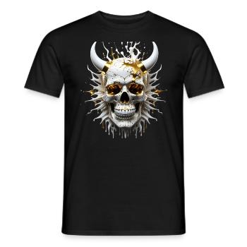 Noble Skull Demon : Éclaboussure de style blanc et or - T-shirt homme - noir - Devant - AI Model Male 178 light (178cm)