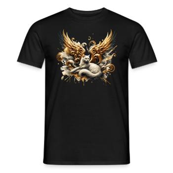Angel Cat with Golden Wings – Mystical - Men's T-Shirt - black - Front - AI Model Male 178 light (178cm)