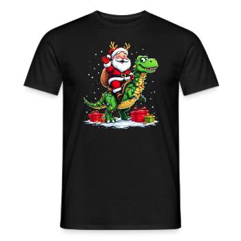 Drôle de Père Noël sur dinosaure avec des guirlandes lumineuses - T-shirt homme - noir - Devant - AI Model Male 178 light (178cm)