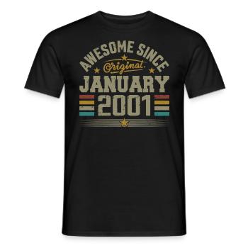 Retro Birthday Gift Born In January 2001 - Men's T-Shirt - black - Front - AI Model Male 178 light (178cm)