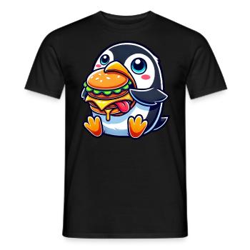 mignon pingouin burger dessin animé restauration rapide - T-shirt homme - noir - Devant - AI Model Male 178 light (178cm)