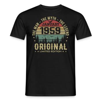 Cadeau D'anniversaire 66 ans, Nées En Janvier 1959 - T-shirt homme - noir - Devant - AI Model Male 178 light (178cm)