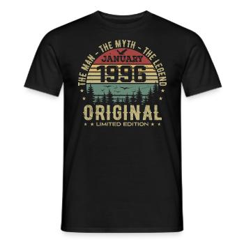 Cadeau D'anniversaire 29 ans, Nées En Janvier 1996 - T-shirt homme - noir - Devant - AI Model Male 178 light (178cm)