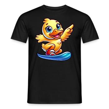Cute Duck Cartoon Surfer Snowboarder - Men's T-Shirt - black - Front - AI Model Male 178 light (178cm)