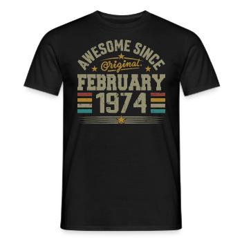 February 1974 51st Anniversary Gift, February 1974 - Men's T-Shirt - black - Front - AI Model Male 178 light (178cm)