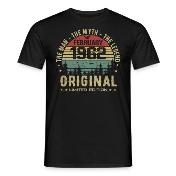Anniversaire Février 1962 | Vintage Février 1962 - T-shirt homme - noir - Devant - AI Model Male 178 light (178cm)