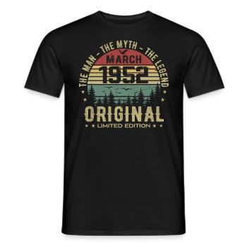 Geschenk zum 73. Jubiläum Original März 1952 - Männer T-Shirt - Schwarz - Vorne - AI Model Male 178 light (178cm)