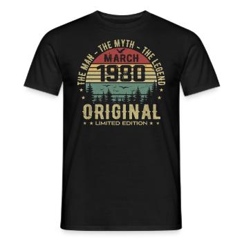 Cadeau pour le 45e Anniversaire Original Mars 1980 - T-shirt homme - noir - Devant - AI Model Male 178 light (178cm)