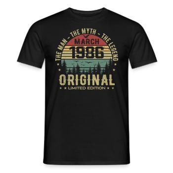 Gift for the 39th Anniversary Original March 1986 - Men's T-Shirt - black - Front - AI Model Male 178 light (178cm)