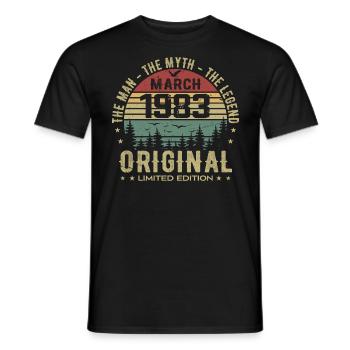 Geschenk zum 42. Jahrestag Original März 1983 - Männer T-Shirt - Schwarz - Vorne - AI Model Male 178 light (178cm)