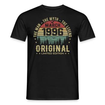 Gift for the 29th Anniversary Original March 1996 - Men's T-Shirt - black - Front - AI Model Male 178 light (178cm)