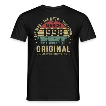 Gift for the 27th Anniversary Original March 1998 - Men's T-Shirt - black - Front - AI Model Male 178 light (178cm)