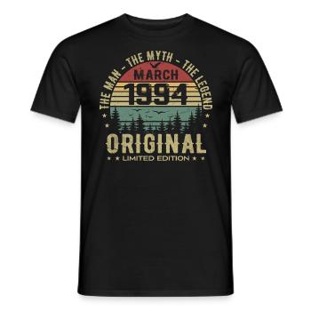Gift for the 31st Anniversary Original March 1994 - Men's T-Shirt - black - Front - AI Model Male 178 light (178cm)