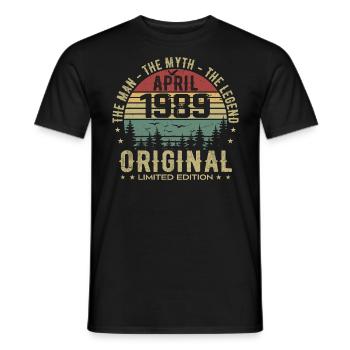 April 1989. 36th Anniversary Gift April 1989 - Men's T-Shirt - black - Front - AI Model Male 178 light (178cm)