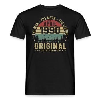 Avril 1990. 35ème Anniversaire Cadeau Avril 1990 - T-shirt homme - noir - Devant - AI Model Male 178 light (178cm)