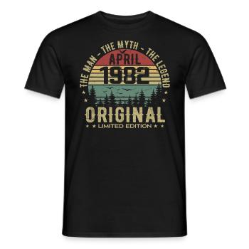 April 1982. 43rd Birthday Gift April 1982 - Men's T-Shirt - black - Front - AI Model Male 178 light (178cm)