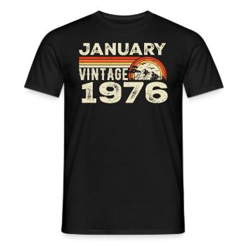 Janvier 1976 Vintage Anniversaire 1976, Né en 1976 - T-shirt homme - noir - Devant - AI Model Male 178 light (178cm)