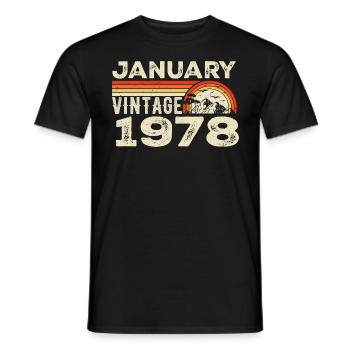 Janvier 1978 Vintage Anniversaire 1978, Né en 1978 - T-shirt homme - noir - Devant - AI Model Male 178 light (178cm)
