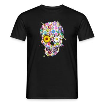 Skull Skull Skull Flowers Colorful - Men's T-Shirt - black - Front - AI Model Male 178 light (178cm)